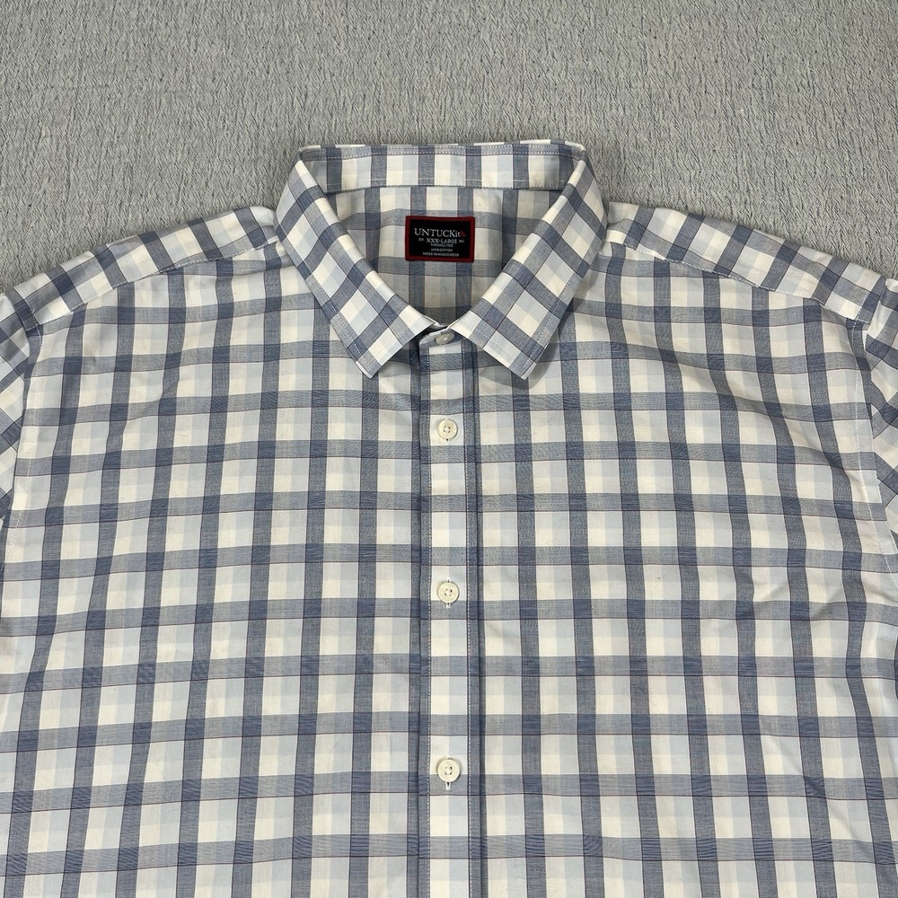 🇺🇲 Untuckit Mens 100% Cotton Wrinkle Free Shirt 3XL Blue White Plaid - Picture 2 of 8